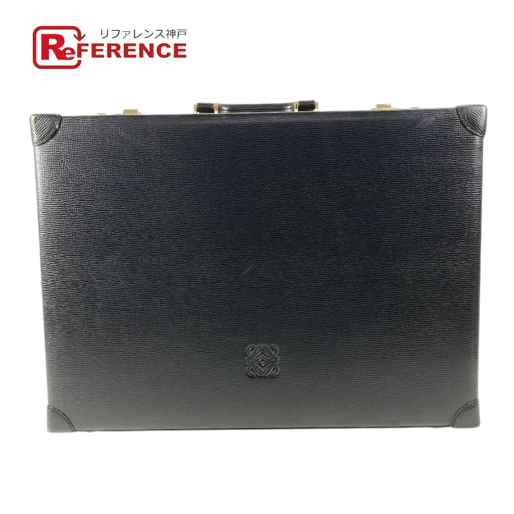 Loewe Anagram Attache Case Tote Bag Business Handbag Leather Black